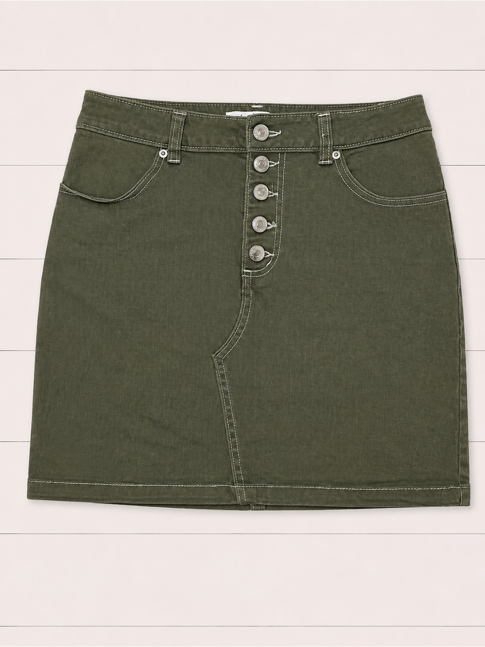 Love Tree Olive Button-Front Mini Skirt